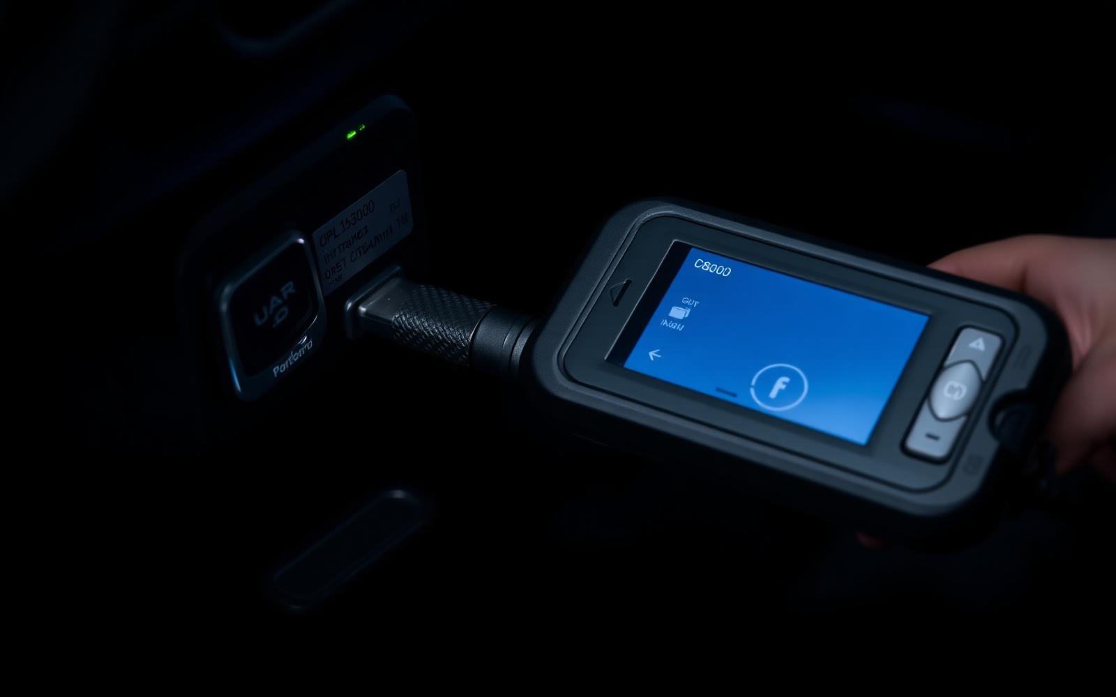 Auto locksmith programming a new car key with a diagnostic device